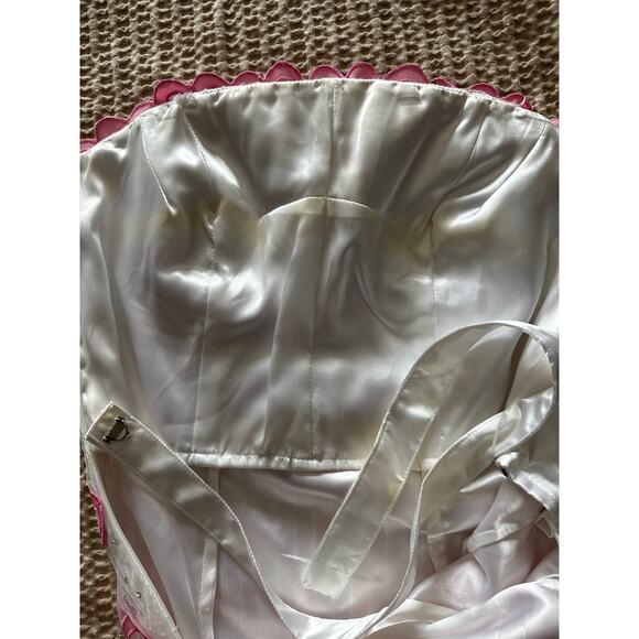 Jovani Strapless Long Gown Pink Ribbon White Layers Sequins 0 - Picture 7 of 9